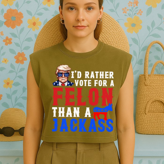 ID Rather Vote For Felon Than A Jackass Funny Trump Garment-Dyed Women's Muscle Tee