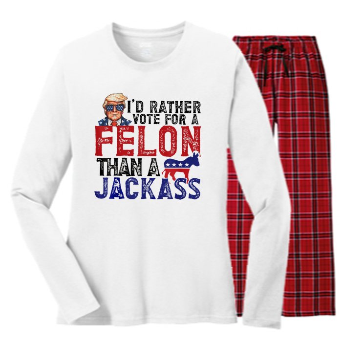 ID Rather Vote For Felon Than Jackass Women's Long Sleeve Flannel Pajama Set 