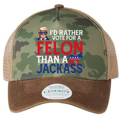 Id Rather Vote A Felon Than A Jackass Pro Donald Trump Funny Legacy Tie Dye Trucker Hat