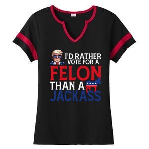 Id Rather Vote A Felon Than A Jackass Pro Donald Trump Funny Ladies Halftime Notch Neck Tee