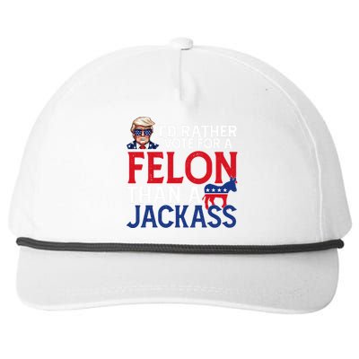 Id Rather Vote A Felon Than A Jackass Pro Donald Trump Funny Snapback Five-Panel Rope Hat