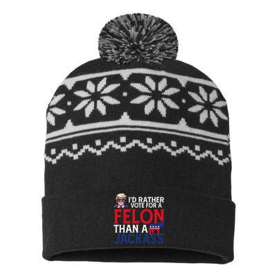 Id Rather Vote A Felon Than A Jackass Pro Donald Trump Funny USA-Made Snowflake Beanie