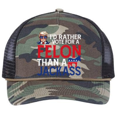 Id Rather Vote A Felon Than A Jackass Pro Donald Trump Funny Retro Rope Trucker Hat Cap