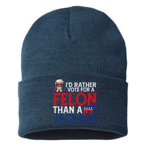 Id Rather Vote A Felon Than A Jackass Pro Donald Trump Funny Sustainable Knit Beanie