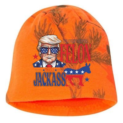 ID Rather Vote For A Felon Than A Jackass Trump America Kati - Camo Knit Beanie