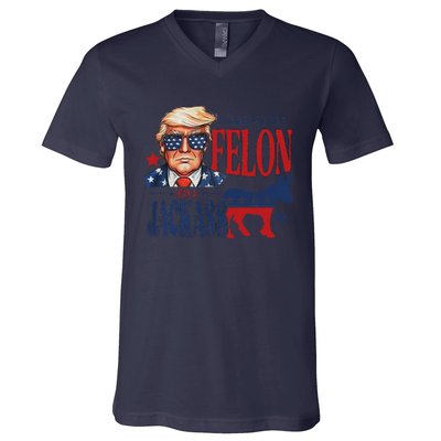 ID Rather Vote For Felon Than A Jackass V-Neck T-Shirt