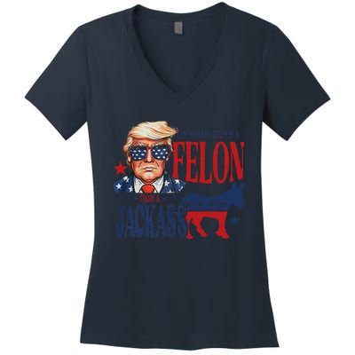 ID Rather Vote For Felon Than A Jackass Women's V-Neck T-Shirt