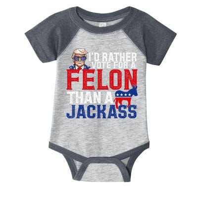 Id Rather Vote For A Felon Than A Jackass Trump 2024 Infant Baby Jersey Bodysuit