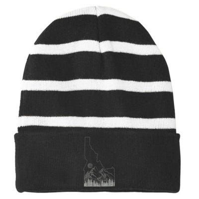 Idaho Retro Vintage Outdoors Mountain Graphic Design Striped Beanie with Solid Band