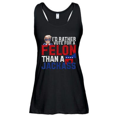 ID Rather Vote For A Felon Than A Jackass Trump Ladies Essential Flowy Tank