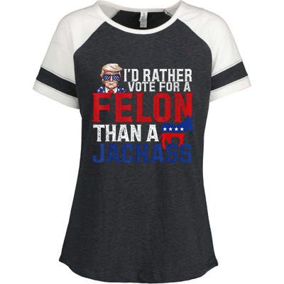 ID Rather Vote For A Felon Than A Jackass Trump Enza Ladies Jersey Colorblock Tee