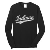 Indiana Retro Vintage Baseball Sports Script Flag Swoosh Long Sleeve Shirt