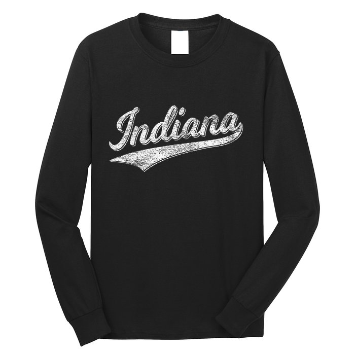 Indiana Retro Vintage Baseball Sports Script Flag Swoosh Long Sleeve Shirt