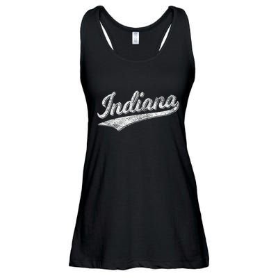 Indiana Retro Vintage Baseball Sports Script Flag Swoosh Ladies Essential Flowy Tank