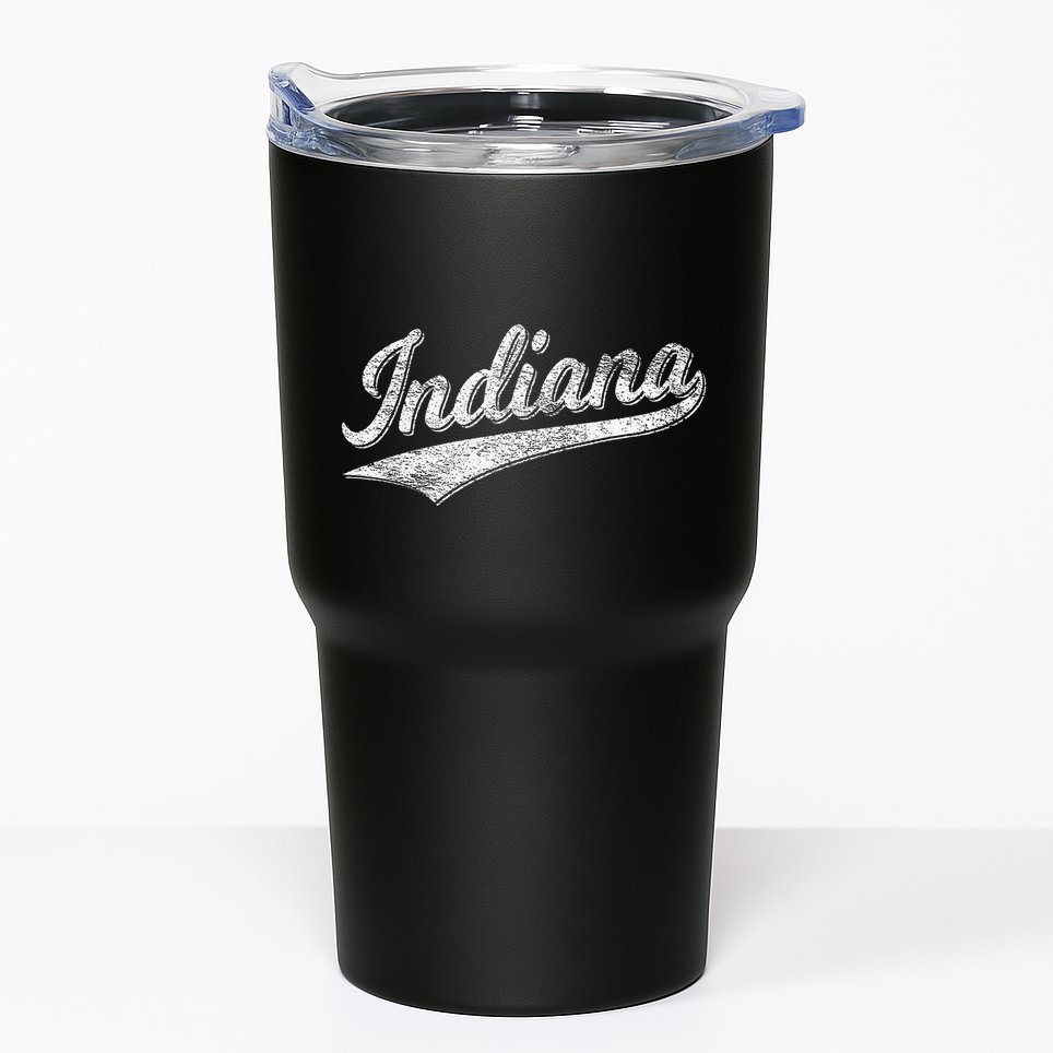 Indiana Retro Vintage Baseball Sports Script Flag Swoosh Tumbler
