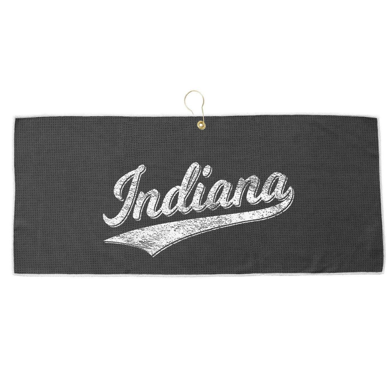 Indiana Retro Vintage Baseball Sports Script Flag Swoosh Large Microfiber Waffle Golf Towel