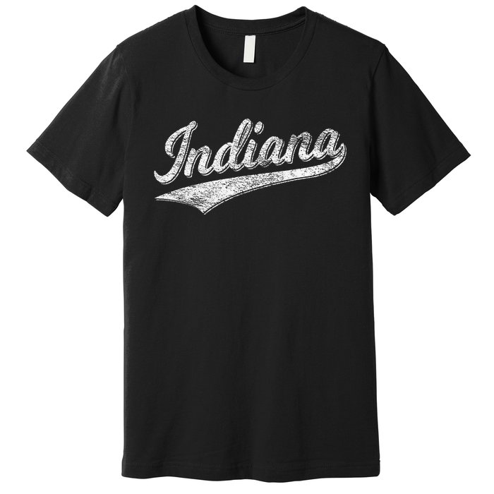 Indiana Retro Vintage Baseball Sports Script Flag Swoosh Premium T-Shirt