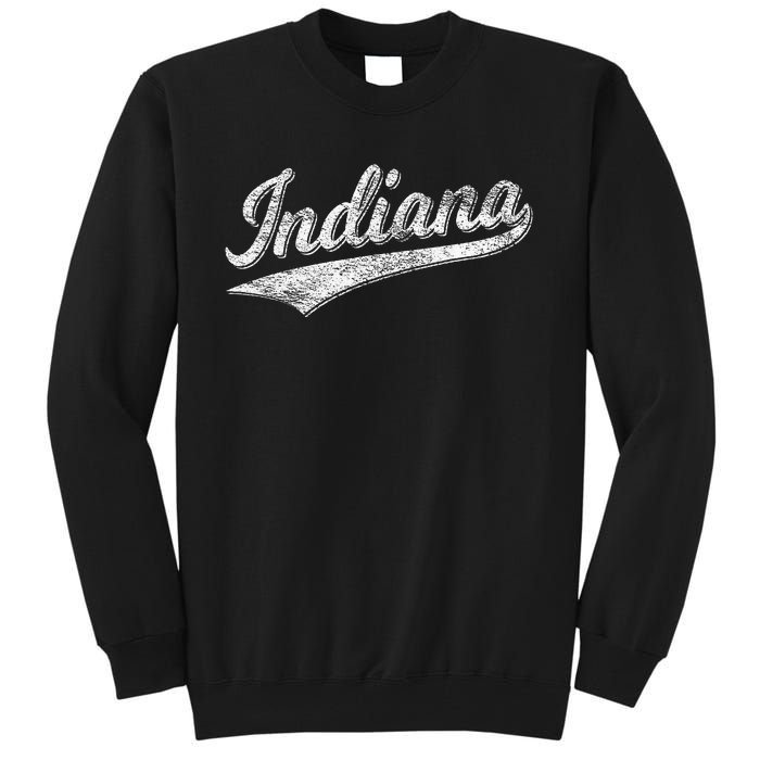 Indiana Retro Vintage Baseball Sports Script Flag Swoosh Tall Sweatshirt