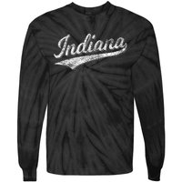 Indiana Retro Vintage Baseball Sports Script Flag Swoosh Tie-Dye Long Sleeve Shirt