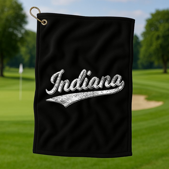 Indiana Retro Vintage Baseball Sports Script Flag Swoosh Golf Towel