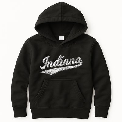 Indiana Retro Vintage Baseball Sports Script Flag Swoosh Kids Hoodie