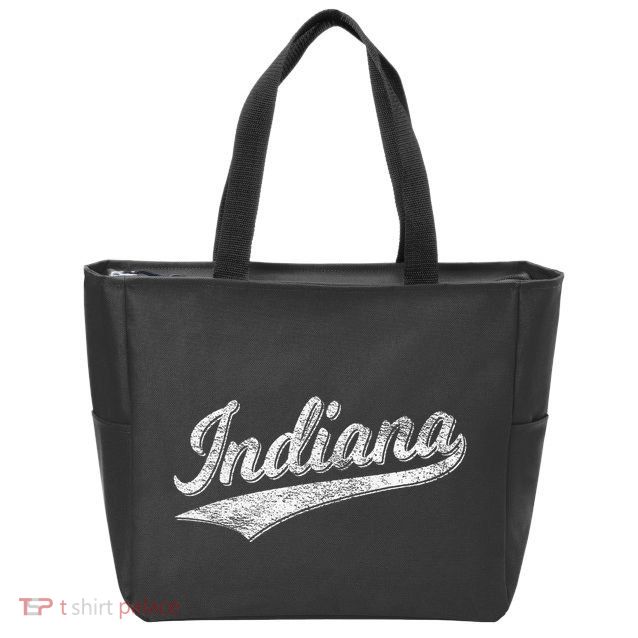 Indiana Retro Vintage Baseball Sports Script Flag Swoosh Zip Tote Bag