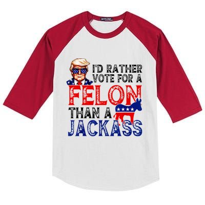 ID Rather Vote For A Felon Than A Jackass Trump America Kids Colorblock Raglan Jersey