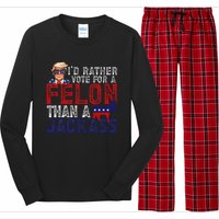 ID Rather Vote For Felon Than A Jackass Funny Trump 2024 Long Sleeve Pajama Set