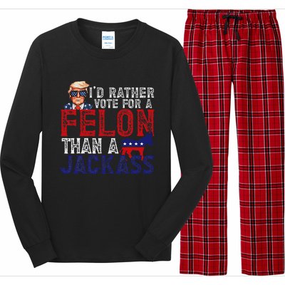 ID Rather Vote For Felon Than A Jackass Funny Trump 2024 Long Sleeve Pajama Set