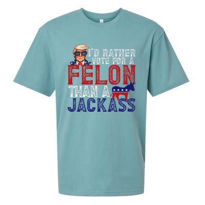 ID Rather Vote For Felon Than A Jackass Funny Trump 2024 Sueded Cloud Jersey T-Shirt