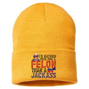 ID Rather Vote For Felon Than A Jackass Funny Trump 2024 Sustainable Knit Beanie