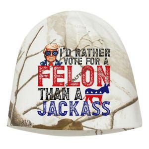 ID Rather Vote For Felon Than A Jackass Funny Trump 2024 Kati - Camo Knit Beanie