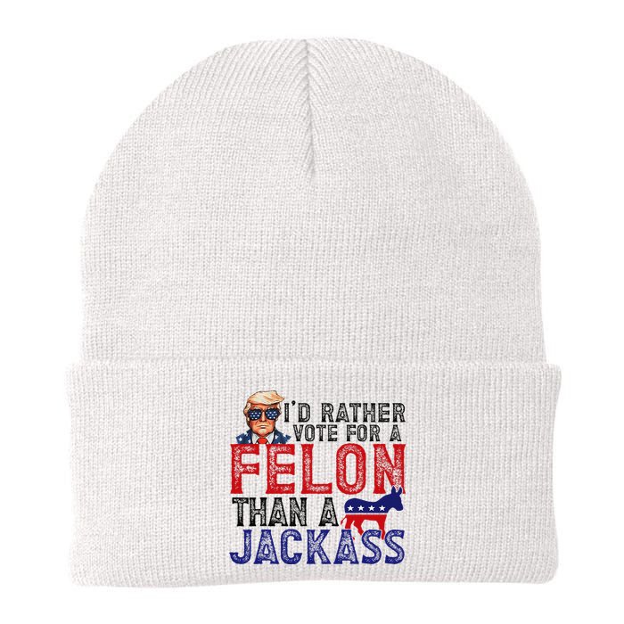 ID Rather Vote For Felon Than A Jackass Funny Trump 2024 Knit Cap Winter Beanie