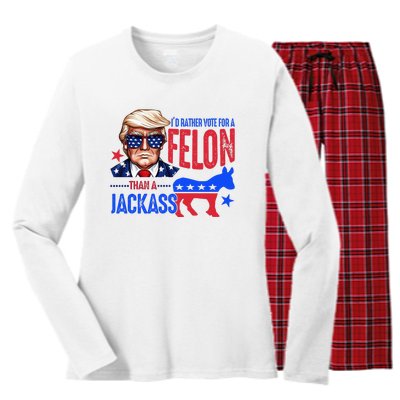 ID Rather Vote For Felon Than A Jackass Women's Long Sleeve Flannel Pajama Set 