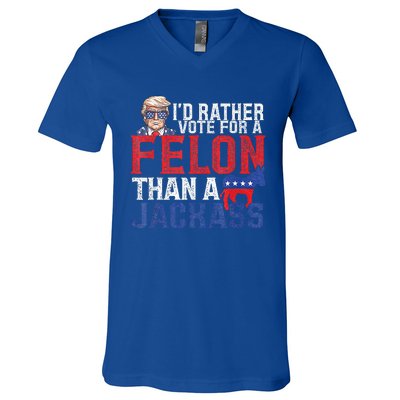 Id Rar Vote A Felon Than A Jackass Trump V-Neck T-Shirt