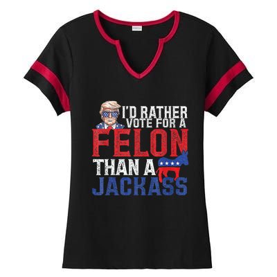 Id Rar Vote A Felon Than A Jackass Trump Ladies Halftime Notch Neck Tee