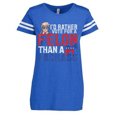 Id Rar Vote A Felon Than A Jackass Trump Enza Ladies Jersey Football T-Shirt