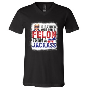 ID Rather Vote For Felon Than A Jackass V-Neck T-Shirt