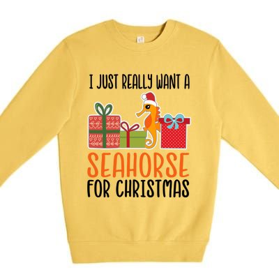 I Really Want A Seahorse For Christmas Holiday Seahorse Gift Premium Crewneck Sweatshirt