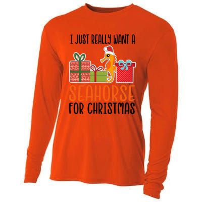 I Really Want A Seahorse For Christmas Holiday Seahorse Gift Cooling Performance Long Sleeve Crew