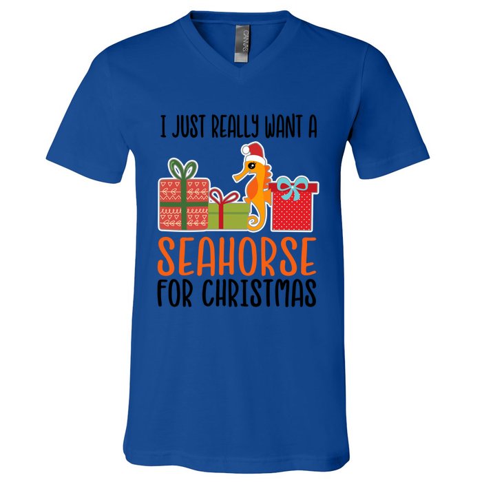 I Really Want A Seahorse For Christmas Holiday Seahorse Gift V-Neck T-Shirt