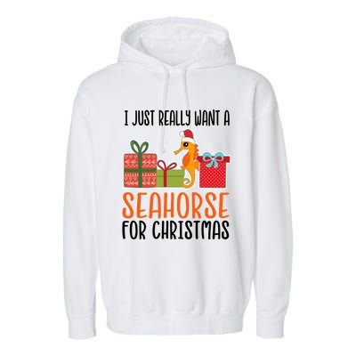 I Really Want A Seahorse For Christmas Holiday Seahorse Gift Garment-Dyed Fleece Hoodie