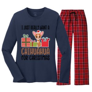 I Really Want A Chihuahua For Christmas Chihuahua Owner Gift Women's Long Sleeve Flannel Pajama Set 