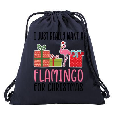 I Really Want A Flamingo For Christmas Meaningful Gift Drawstring Bag