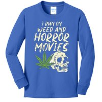 I Run Weed Horror Movies Skull Funny Halloween Stoner Gift Kids Long Sleeve Shirt