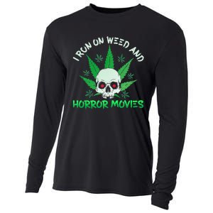 I Run Weed Horror Movies Skull Halloween Stoner Cooling Performance Long Sleeve Crew