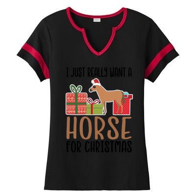 I Really Want A Horse For Christmas Gift Ladies Halftime Notch Neck Tee