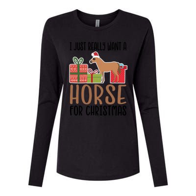 I Really Want A Horse For Christmas Gift Womens Cotton Relaxed Long Sleeve T-Shirt