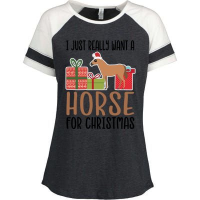 I Really Want A Horse For Christmas Gift Enza Ladies Jersey Colorblock Tee