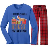 I Really Want A Horse For Christmas Gift Women's Long Sleeve Flannel Pajama Set 